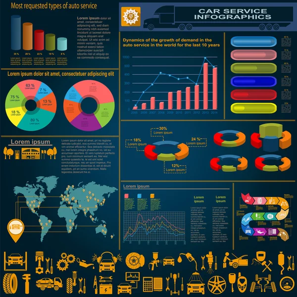 Wynajem samochodów, naprawy Infografika — Wektor stockowy