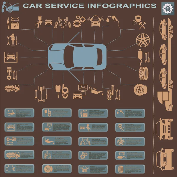 Wynajem samochodów, naprawy Infografika — Wektor stockowy