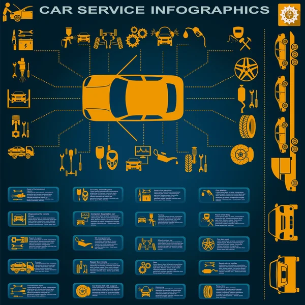 Servicio de coches, reparación de infografías — Vector de stock
