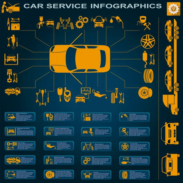 Wynajem samochodów, naprawy Infografika — Wektor stockowy