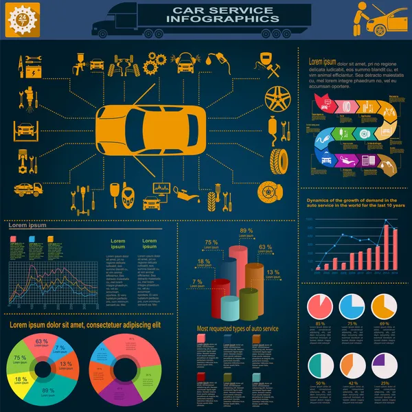 Servicio de coches, reparación de infografías — Vector de stock