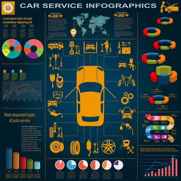 Servicio de coches, reparación de infografías — Archivo Imágenes Vectoriales