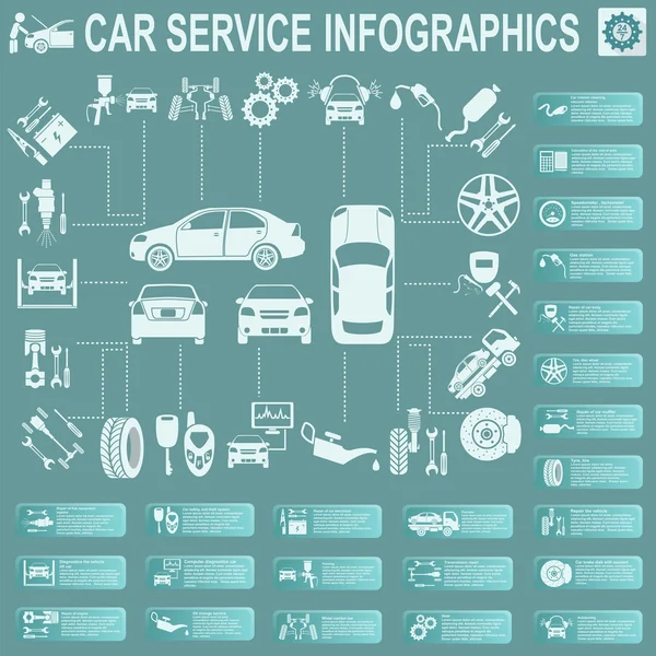 Araba Servisi, tamir infographics — Stok Vektör