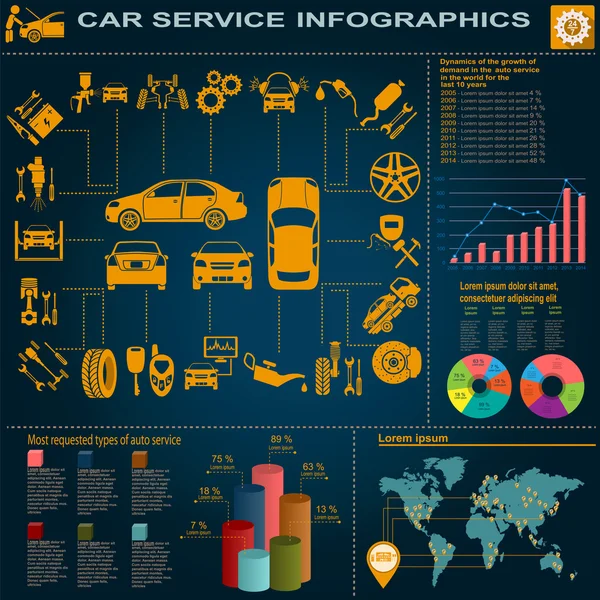 Wynajem samochodów, naprawy Infografika — Wektor stockowy