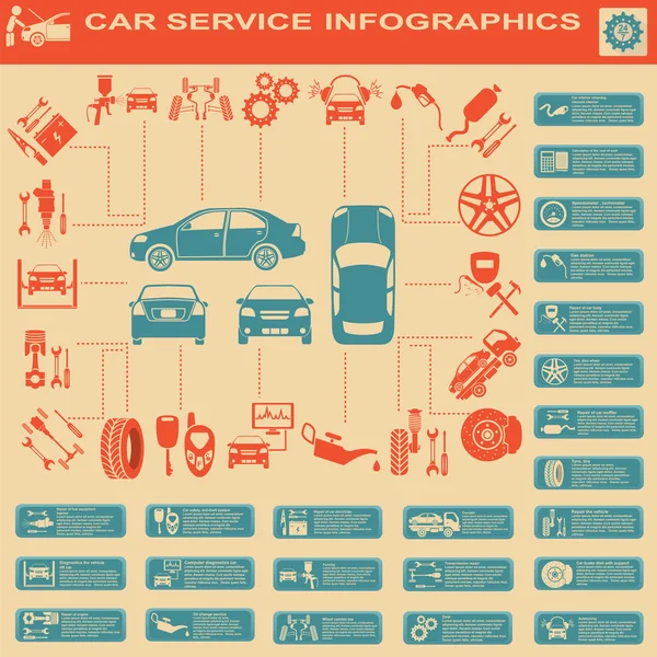 Wynajem samochodów, naprawy Infografika — Wektor stockowy