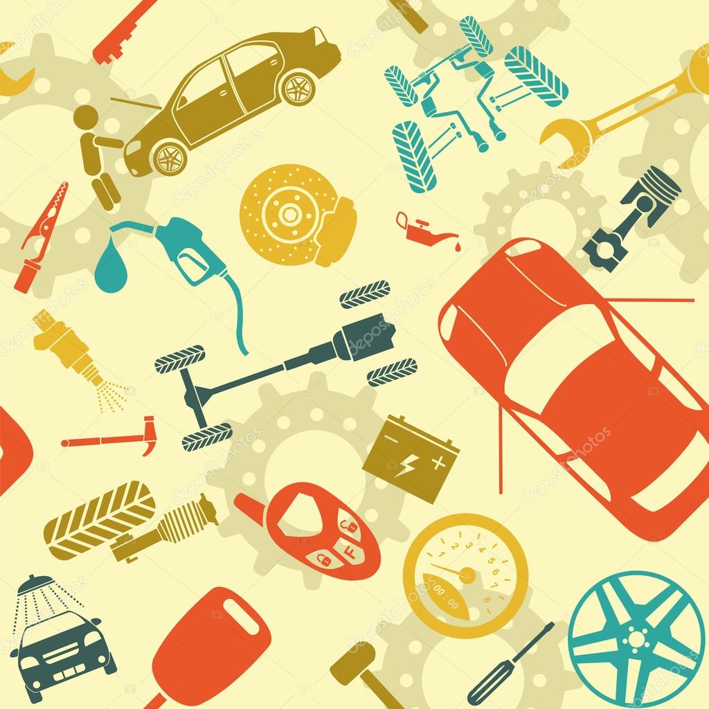 Car service and some types of transportation background Stock Vector