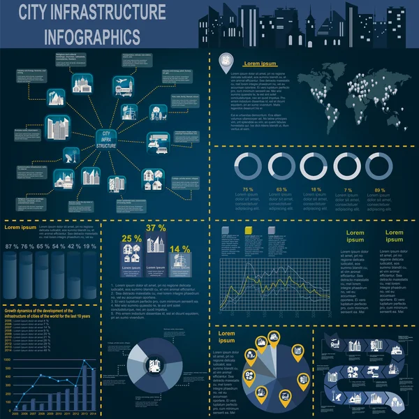 Ensemble d'éléments infrastructure ville, infographie vectorielle — Image vectorielle