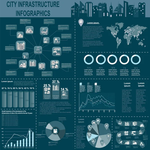 Комплект элементов инфраструктуры города, векторная инфографика — стоковый вектор