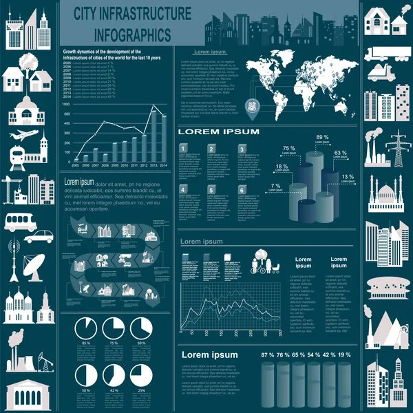 Conjunto de elementos infraestructura ciudad, vector infografías — Vector de stock