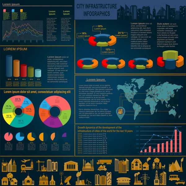 Zestaw elementów infrastruktury miasta, infografiki wektor — Wektor stockowy
