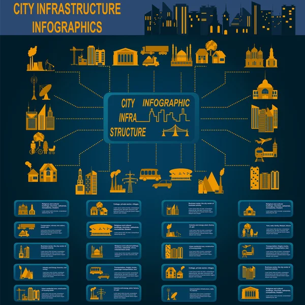 Sada prvků infrastruktury města, vektorové infografika — Stockový vektor