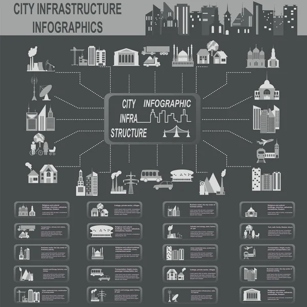 Set di elementi infrastruttura città, infografica vettoriale — Vettoriale Stock