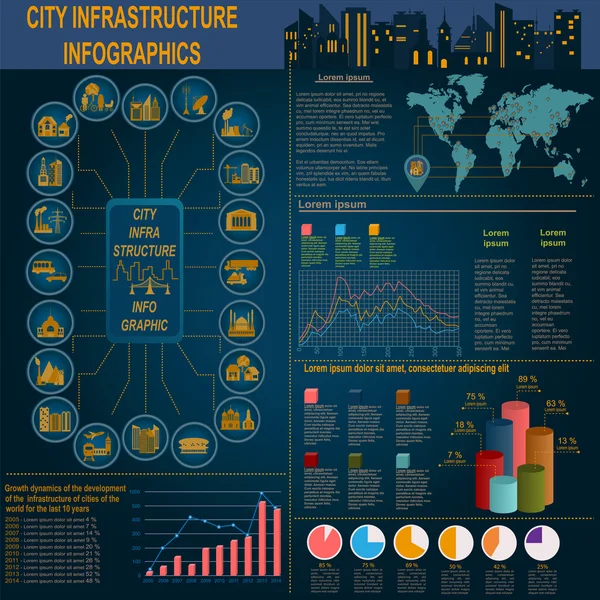 Zestaw elementów infrastruktury miasta, infografiki wektor — Wektor stockowy