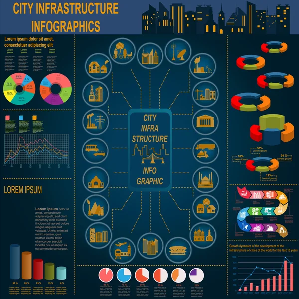 तत्वों का सेट बुनियादी ढांचा शहर, वेक्टर इन्फोग्राफिक्स। इलस्ट — स्टॉक वेक्टर