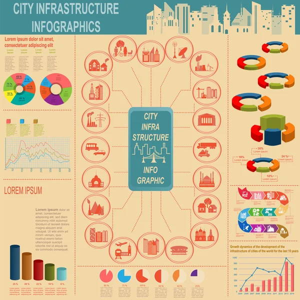 Conjunto de elementos infra-estrutura da cidade, infográficos vetoriais. Iluminação — Vetor de Stock