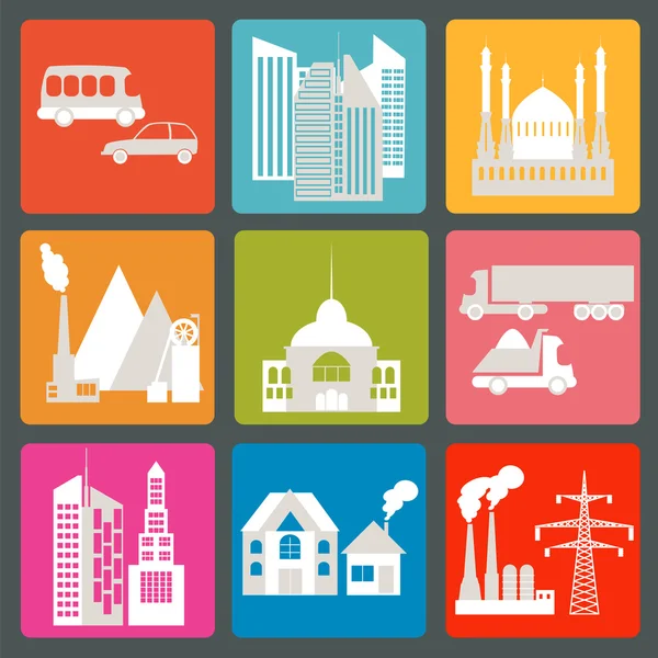 Set di icone città delle infrastrutture — Vettoriale Stock