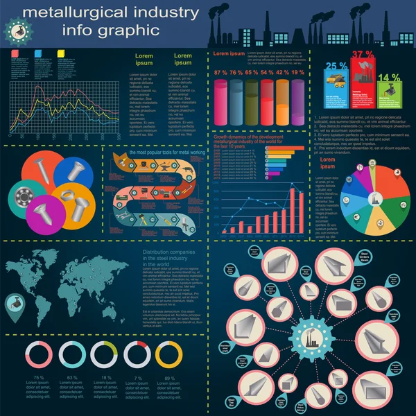 Serie di elementi e strumenti dell'industria metallurgica per la creazione — Vettoriale Stock