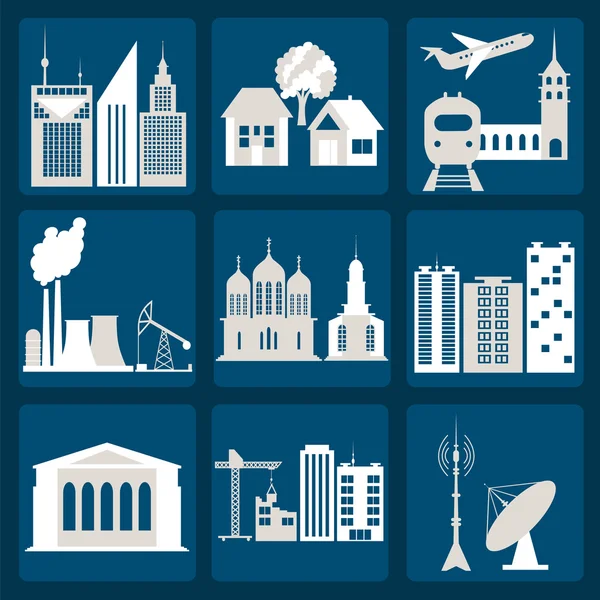 Set di icone città delle infrastrutture — Vettoriale Stock