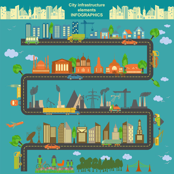 Set of modern city elements for creating your own maps of the ci