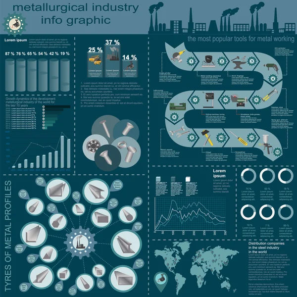 Conjunto de elementos y herramientas de la industria metalúrgica para crear — Vector de stock