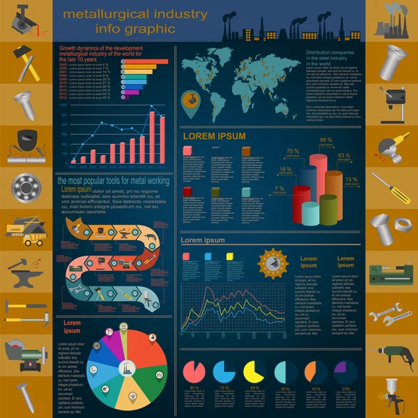 Conjunto de elementos y herramientas de la industria metalúrgica para crear — Archivo Imágenes Vectoriales