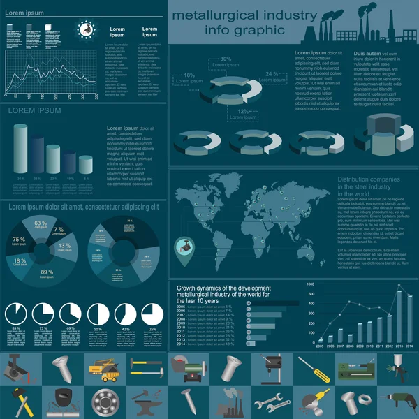 Conjunto de elementos y herramientas de la industria metalúrgica para crear — Vector de stock