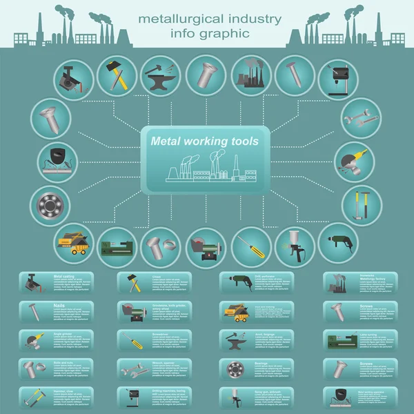 Conjunto de elementos y herramientas de la industria metalúrgica para crear — Vector de stock