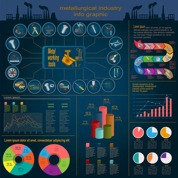 Serie di elementi e strumenti dell'industria metallurgica per la creazione — Vettoriale Stock