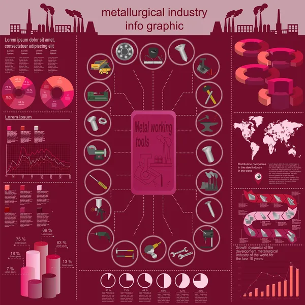 Set of elements and tools of metallurgical industry for creating — Stock Vector