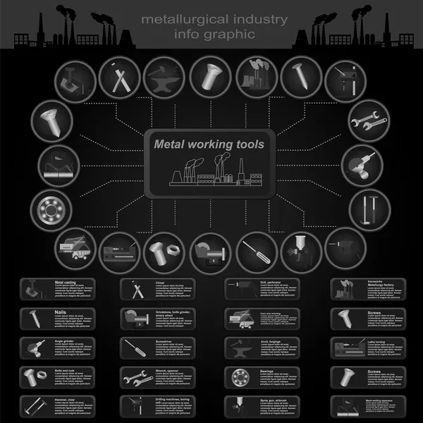 Satz von Elementen und Werkzeugen der metallurgischen Industrie für die Herstellung — Stockvektor