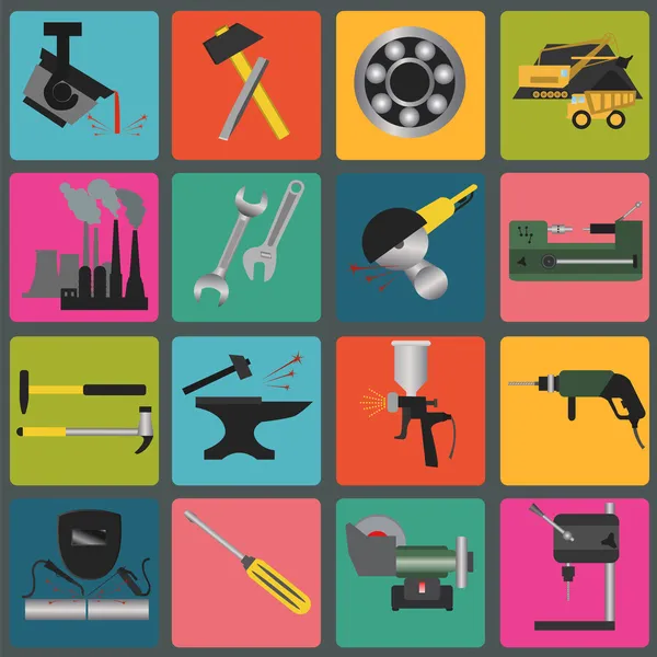 Set of metal working tools icons — Stock Vector