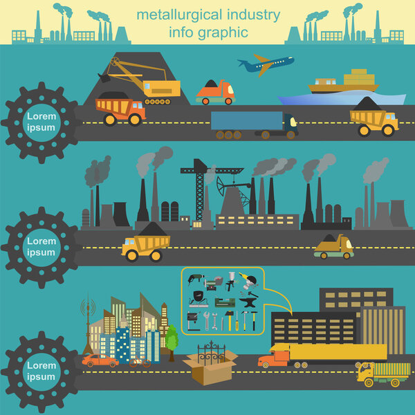 Set of metallurgy icons, metal working tools