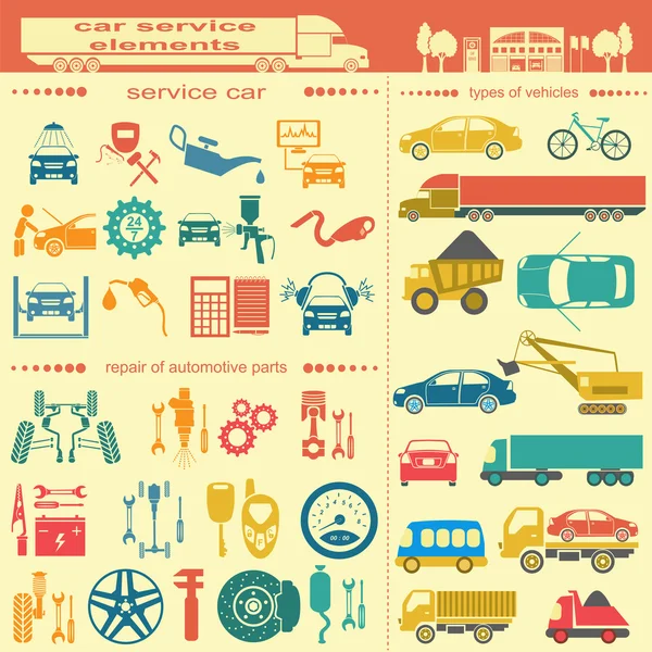 Set of auto repair service elements for creating your own infogr — Stock Vector