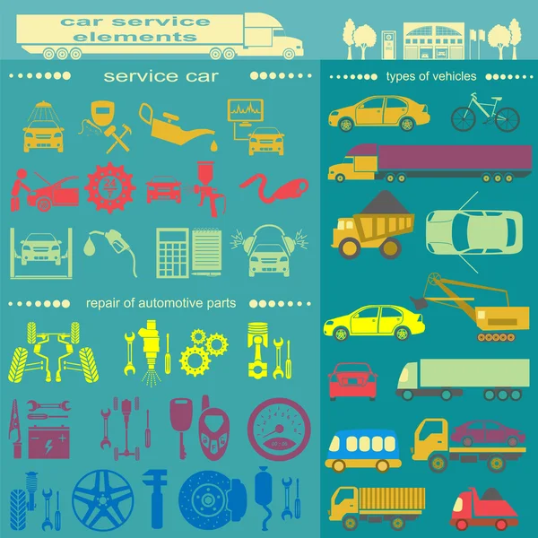 Ensemble d'éléments de service de réparation automobile pour créer votre propre infogr — Image vectorielle