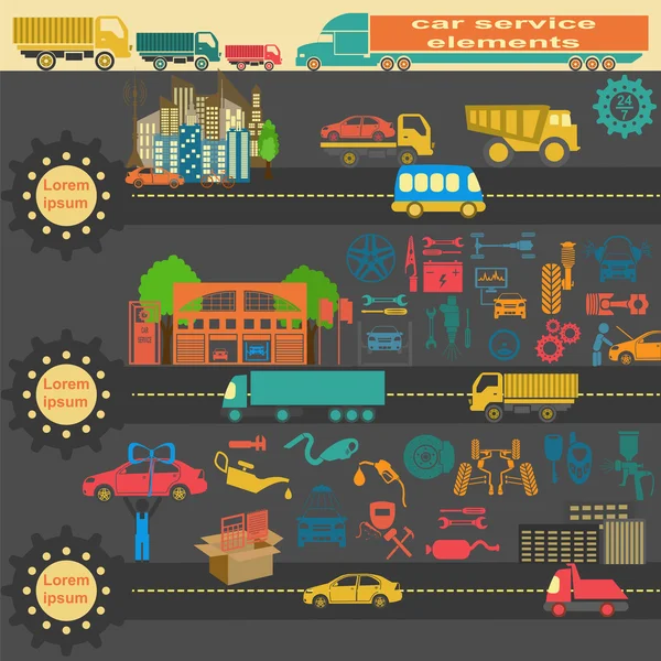 Zestaw elementów usługi naprawy auto do tworzenia własnych infogr — Wektor stockowy