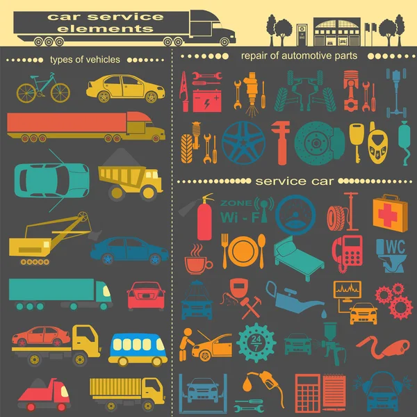 Zestaw elementów usługi naprawy auto do tworzenia własnych infogr — Wektor stockowy