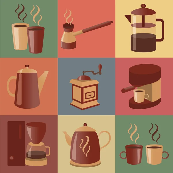 Utrustning för att göra kaffe, ikoner set — Stock vektor