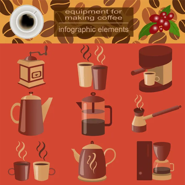 Sprzęt do produkcji kawy, zestaw elementów Infografika — Wektor stockowy