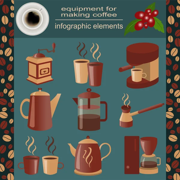 Apparatuur voor het maken van koffie, set infographics elementen — Stockvector