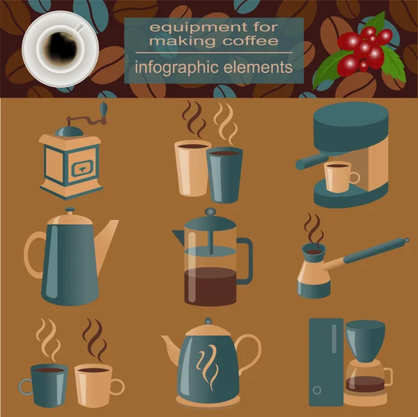 Utrustning för att göra kaffe, ange infographics element — Stock vektor