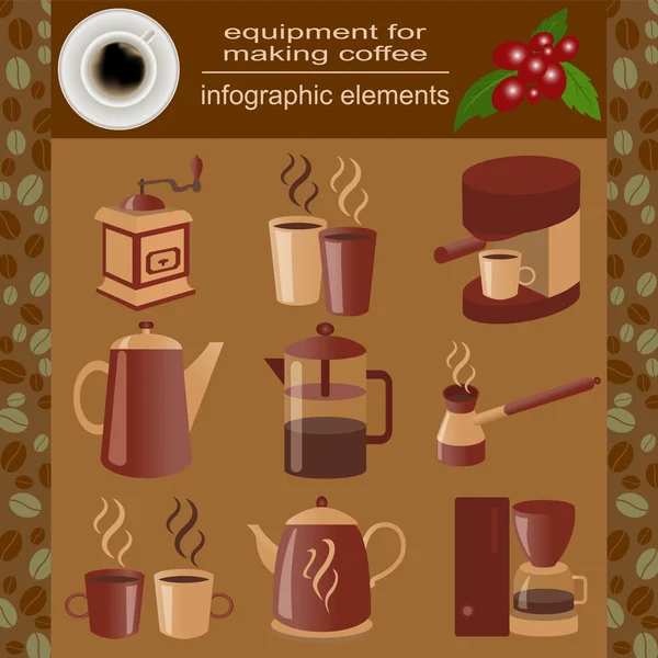 Kahve, set infographics öğeleri yapmak için donatım — Stok Vektör