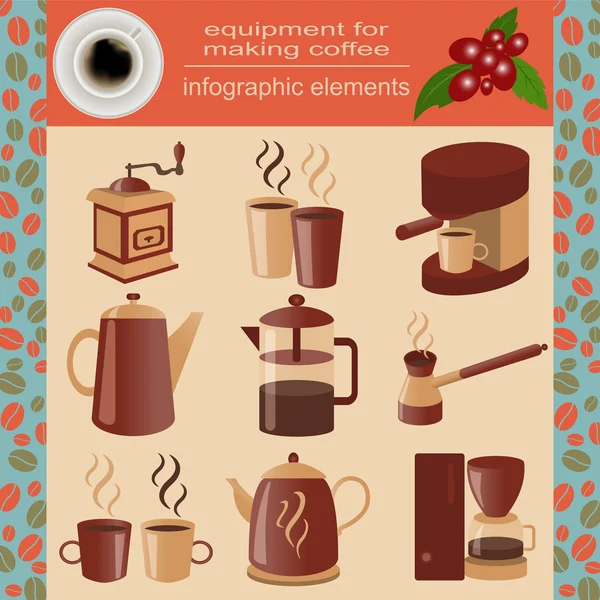 Apparatuur voor het maken van koffie, set infographics elementen — Stockvector