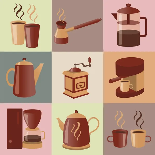 Utrustning för att göra kaffe, ikoner set — Stock vektor