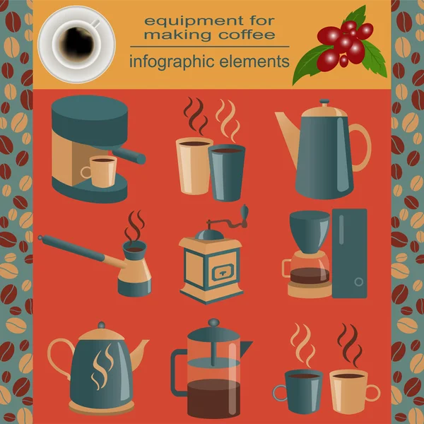 Attrezzature per fare il caffè, set elementi infografici — Vettoriale Stock