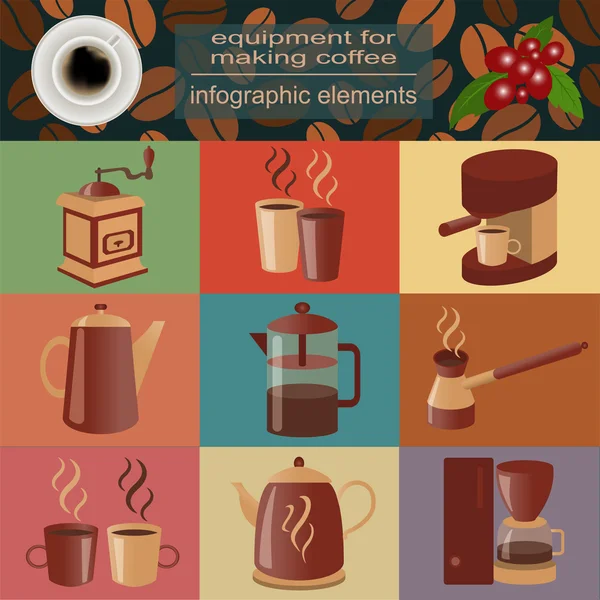 Apparatuur voor het maken van koffie, set infographics elementen — Stockvector