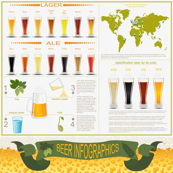 Beer infographics, set elements, for creating your own infograph — Stock Vector