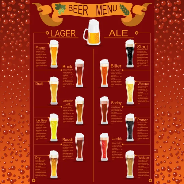 Pivní menu sada, vytvořit si vlastní infografika — Stockový vektor