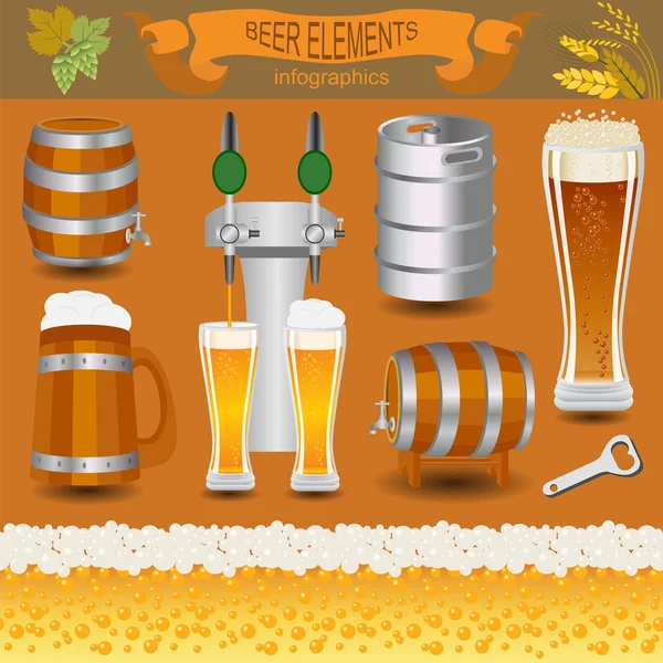 Infografías de cerveza, elementos establecidos, para crear su propia infografía — Vector de stock