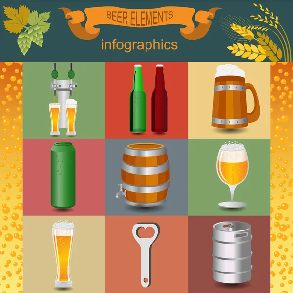 Set icons beer equipment, for creating your own infographics. — Stock Vector