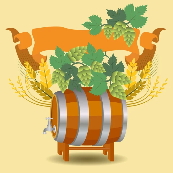 Barrel mug with wheat and hops — Stock Vector